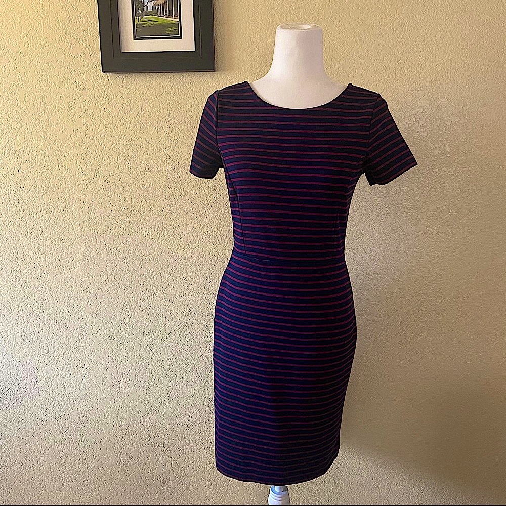 Banana Republic black & maroon striped shift dress